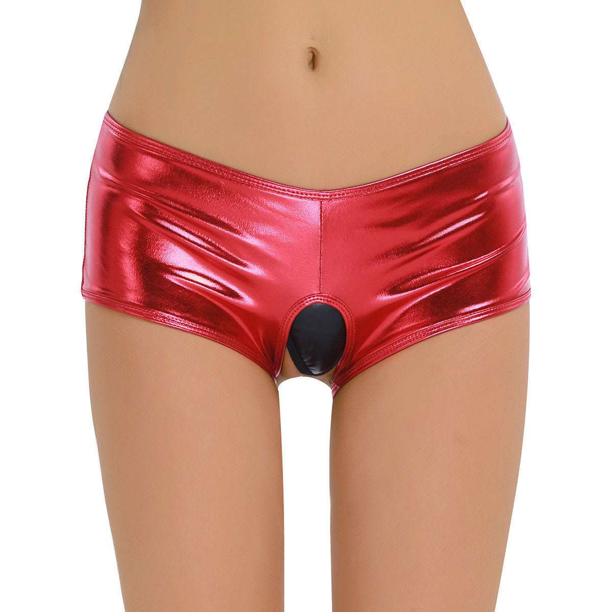 Faux Leather Crotchless Mini Shorts Erotic Lingerie