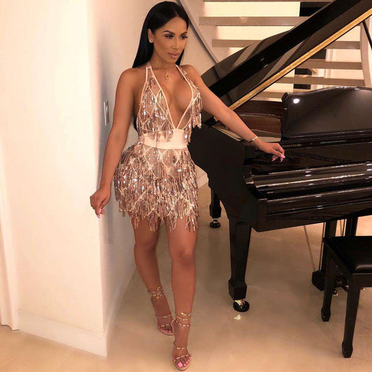 Sexy Halter Sequin Dress