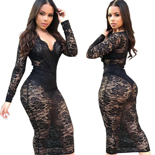 Lace Sexy Dress Dress V-neck Dress Black