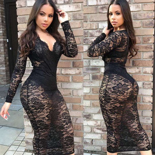 Lace Sexy Dress Dress V-neck Dress Black