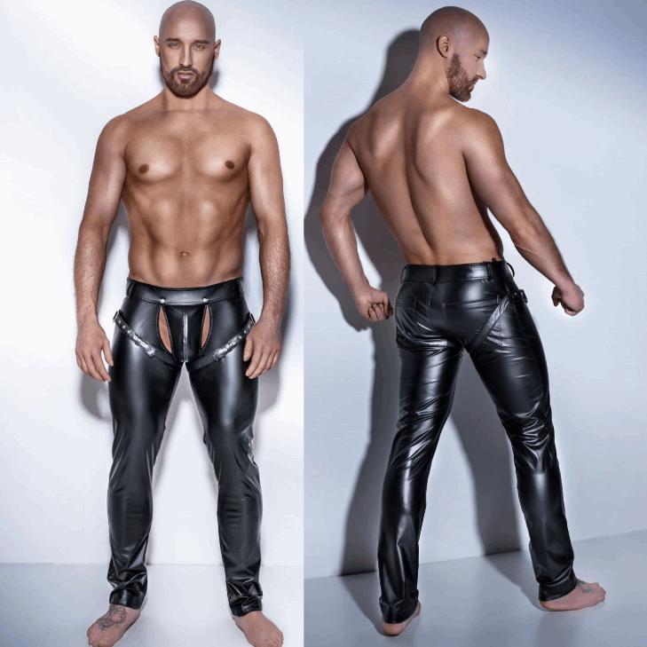 European and American men's sexy lingerie patent leather men's tights leather trousers