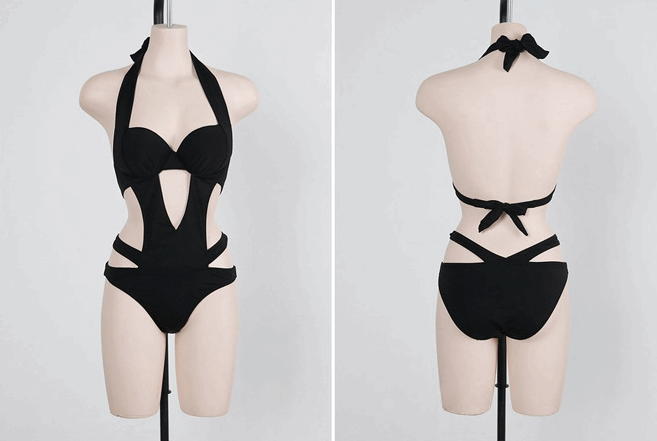 Sexy Black Halter Cut Out Bandage Trikini Swim Bathing Suit Monokini Push Up Brazilian Swimwear Women One Piece Swimsuit
