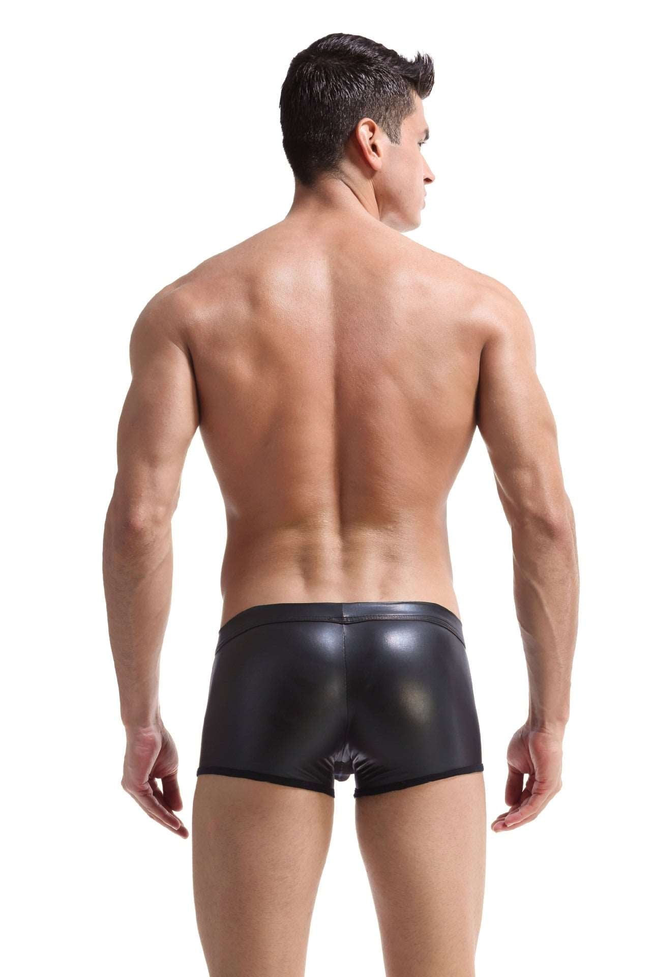 Faux Leather Hoop Patent Leather PU Boxer Briefs Sexy Lingerie
