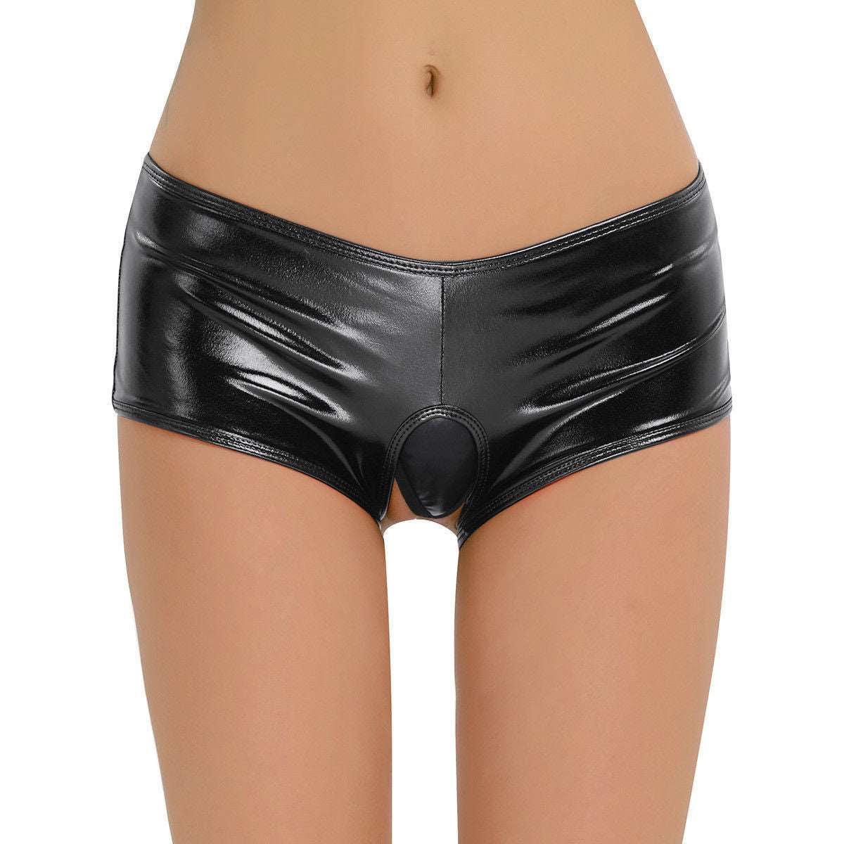 Faux Leather Crotchless Mini Shorts Erotic Lingerie