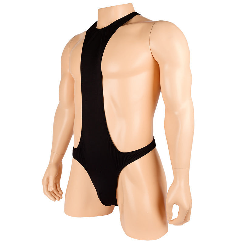 Satin suspender-style bodysuit for men