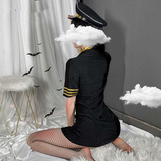 Sexy Flight Attendant Costume Lingerie – Black Pilot Uniform Cosplay Set