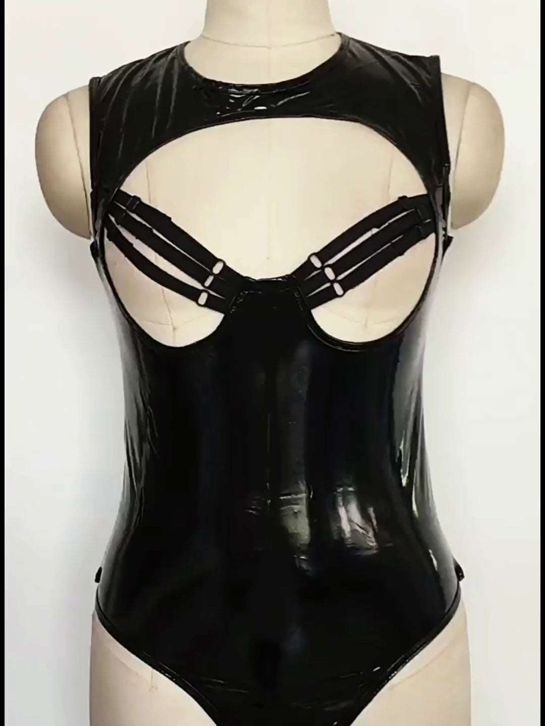 Lingerie Mirror Patent Leather Cutout Bodysuit Large Size