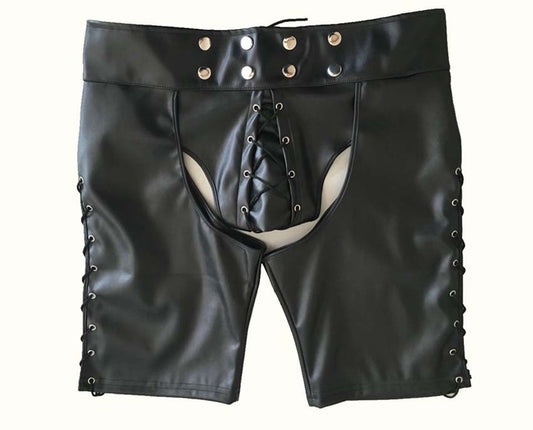 Sexy lingerie men's patent leather men's tights wild leather shorts