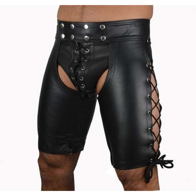 Sexy lingerie men's patent leather men's tights wild leather shorts